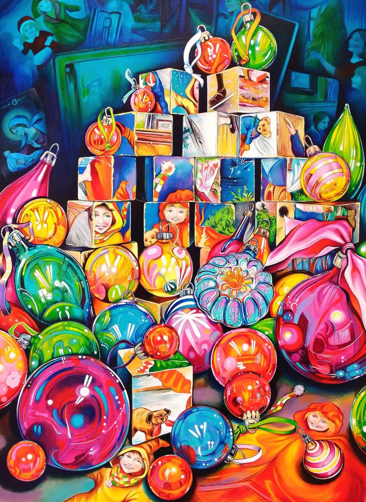 Sharon Tiernan - Still Life Glass Baubles and Wooden Blocks